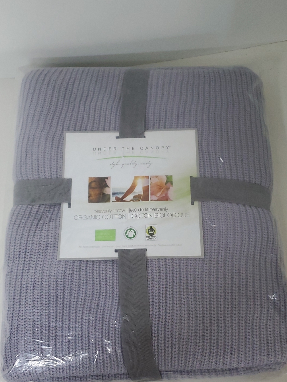 Under The Canopy Heavenly Throw Lavender Organic Cotton Knit Throw 50"x60" NWT